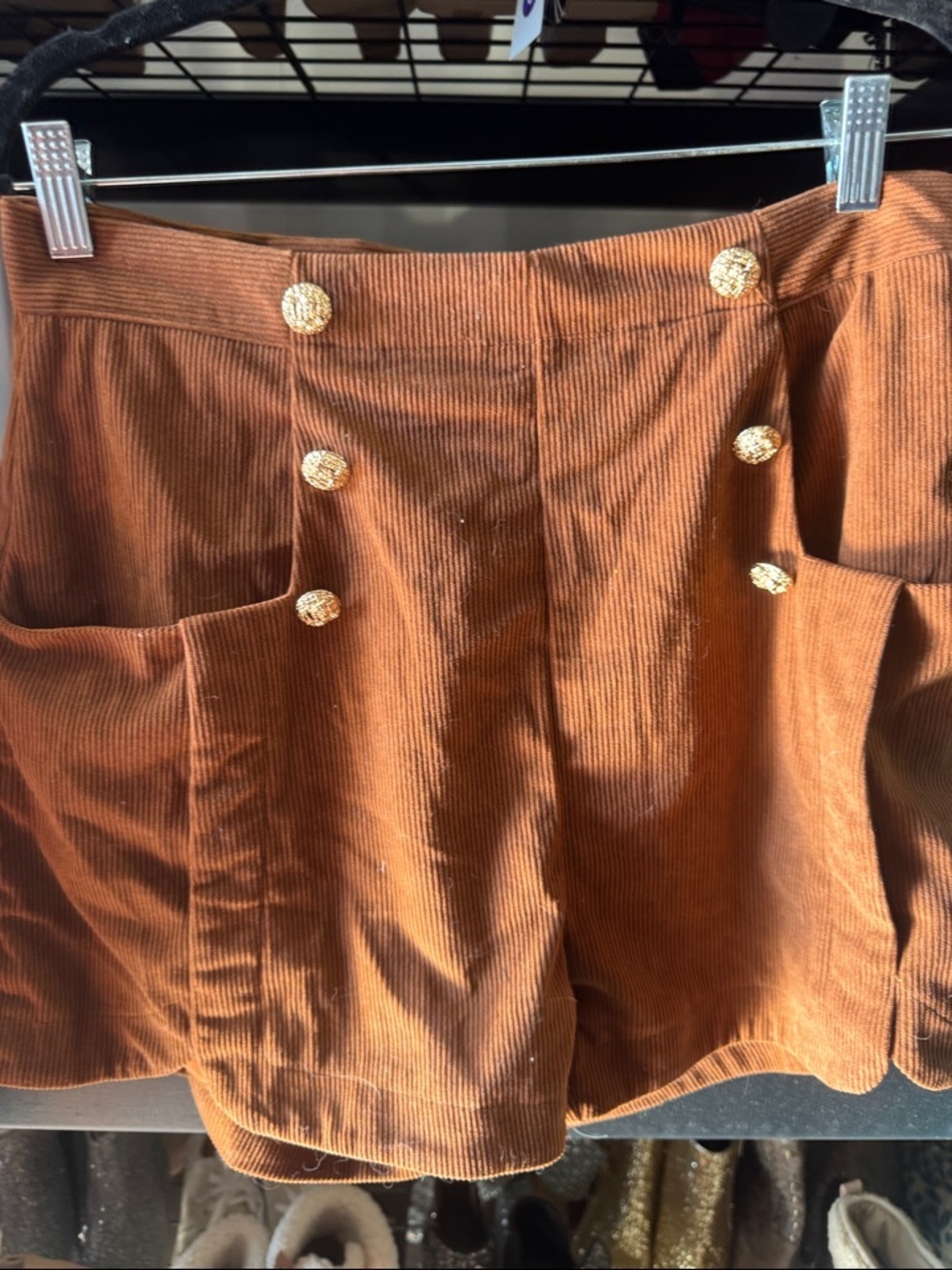 entro Rust Corduroy Button-Front Skort with Gold Buttons